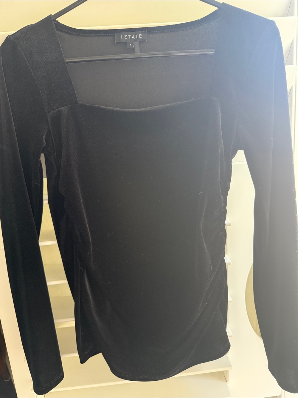 1. State Black Velvet Long Sleeve Square Neck Top